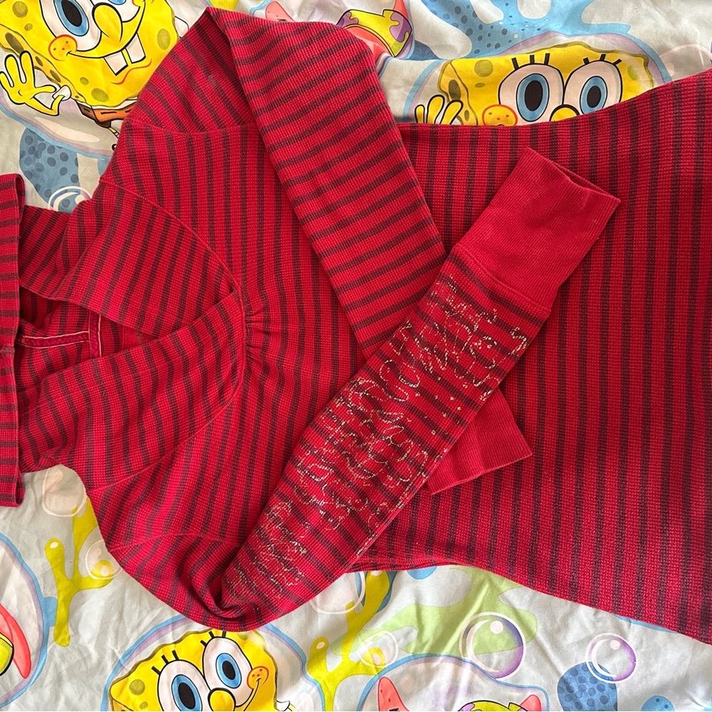 Red Striped Sweater with Embellished Sleeves
